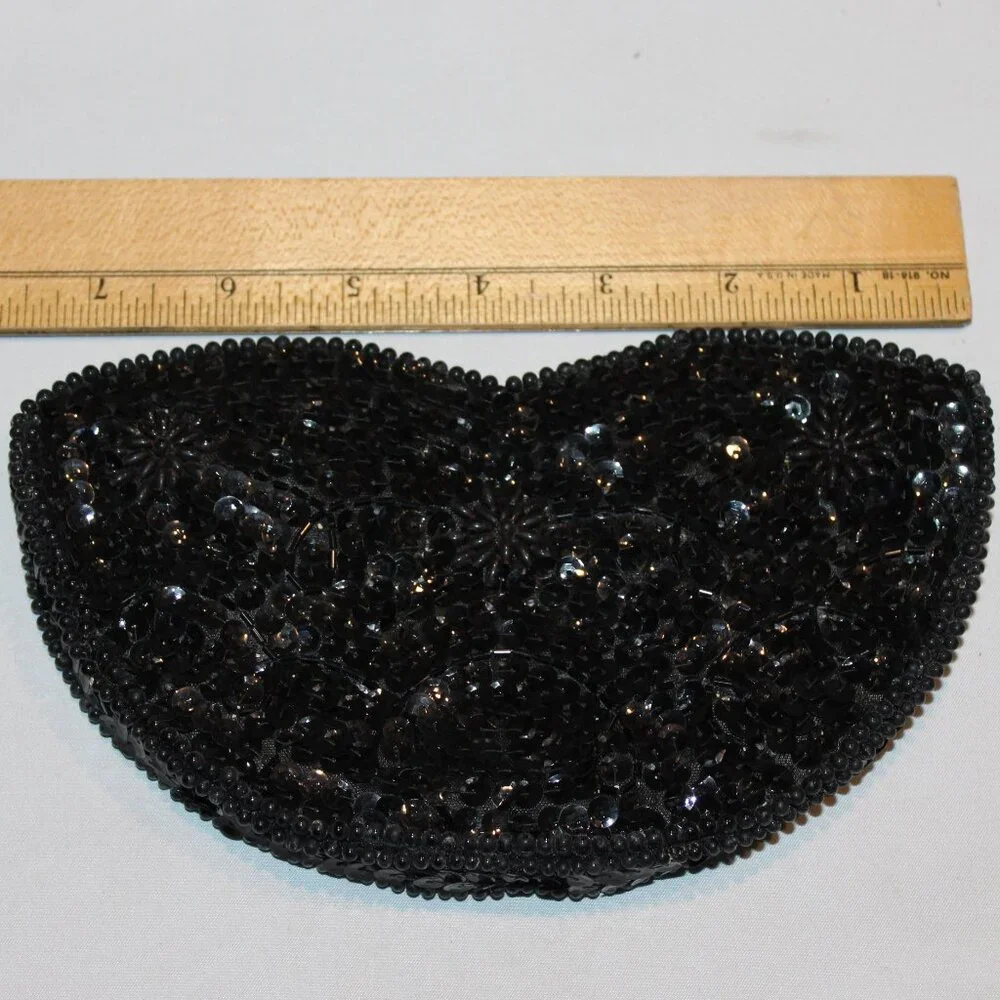 vintage‎ Silvercraft black beaded & sequin evening bag purse clutch zipper Japan